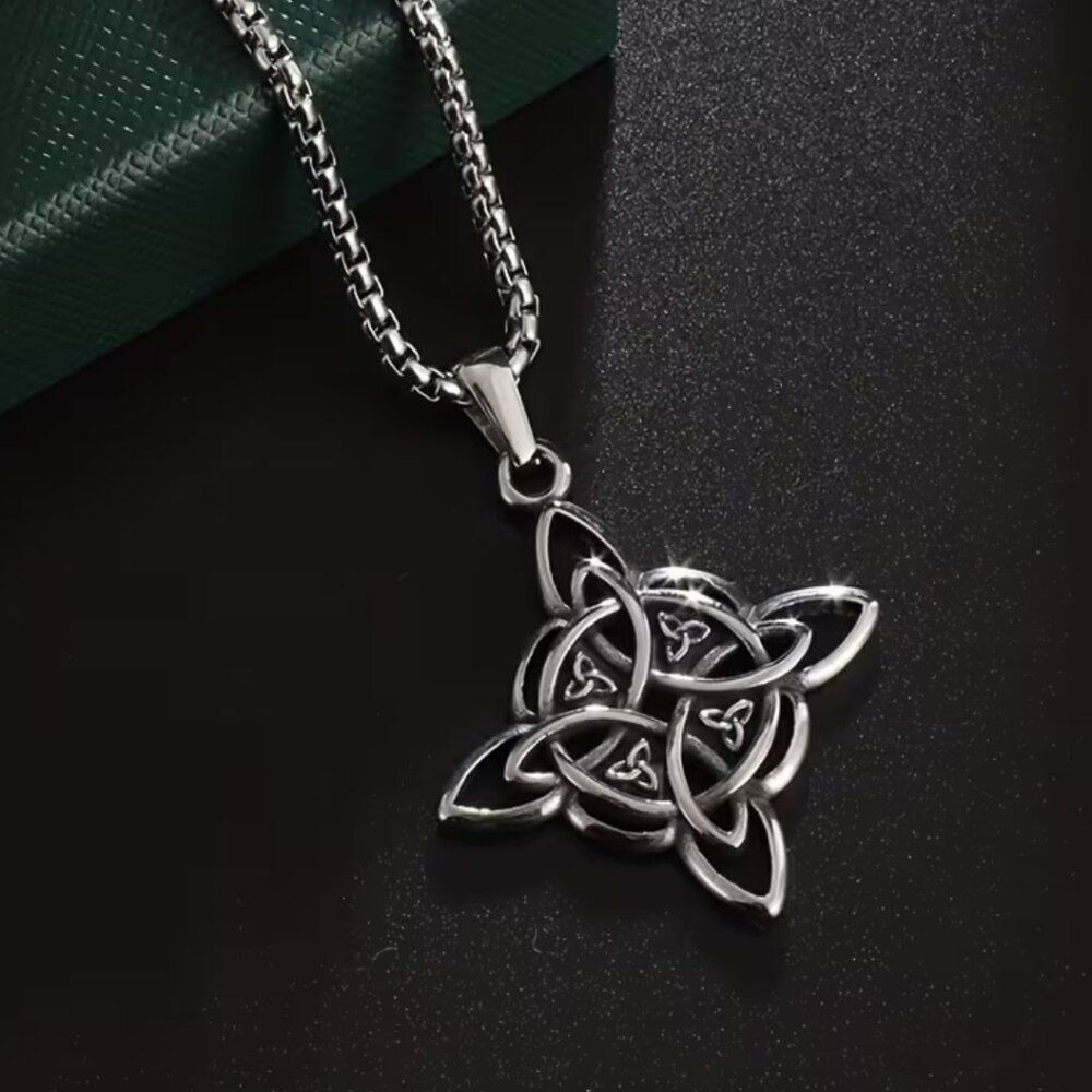 Necklace Celtic Knot Pendant Four Triquetra Knots Stainless Steel Unisex
